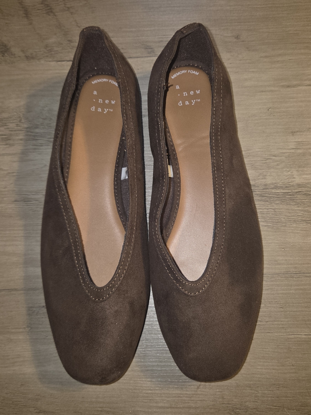 a new day Women's Dark Brown Suede Slip-On Ballet Flats